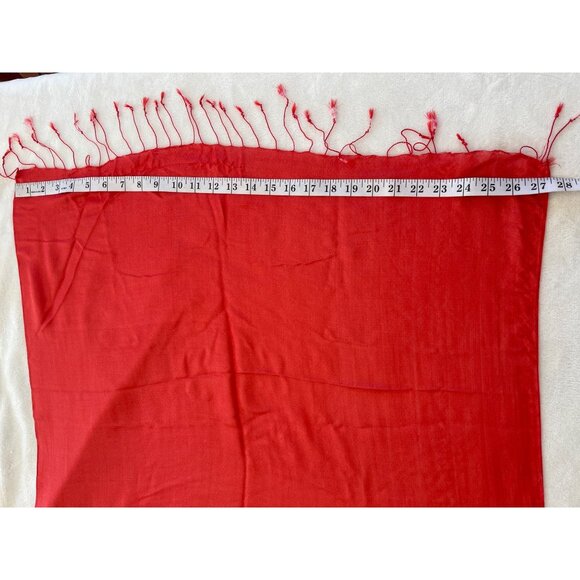 Red Lightweight Shawl Scarf Wrap With Fringe Trim 36" X 26" Elegant Accessory 1j - Picture 2 of 7